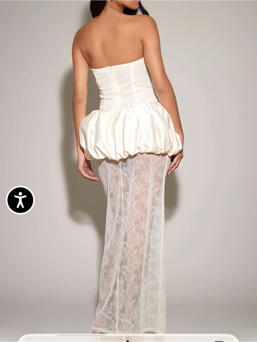 Cream puff ball lace detial maxi dress